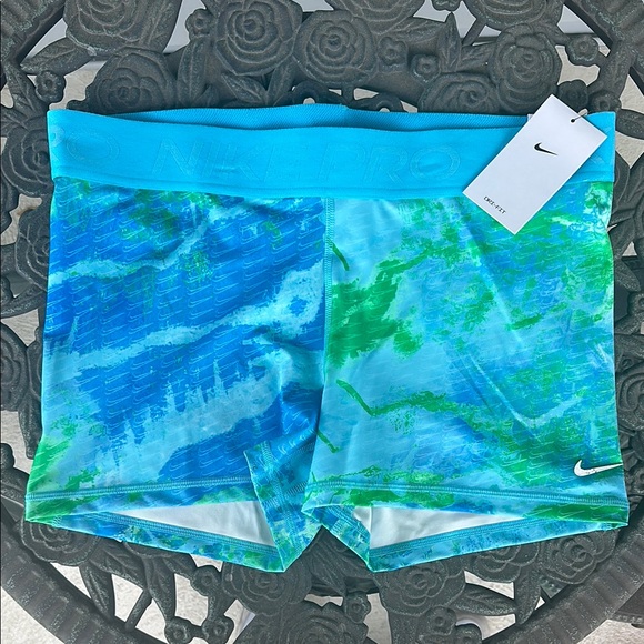 $35 Nike Pro 3" Tight Fit Shorts Blue Green  Dri-Fit HF4501-416 Size XL - Picture 1 of 6